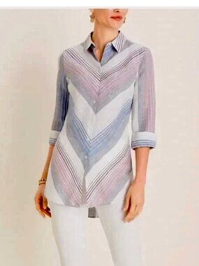 Chico's No Iron 100% Linen striped shirt - NEW